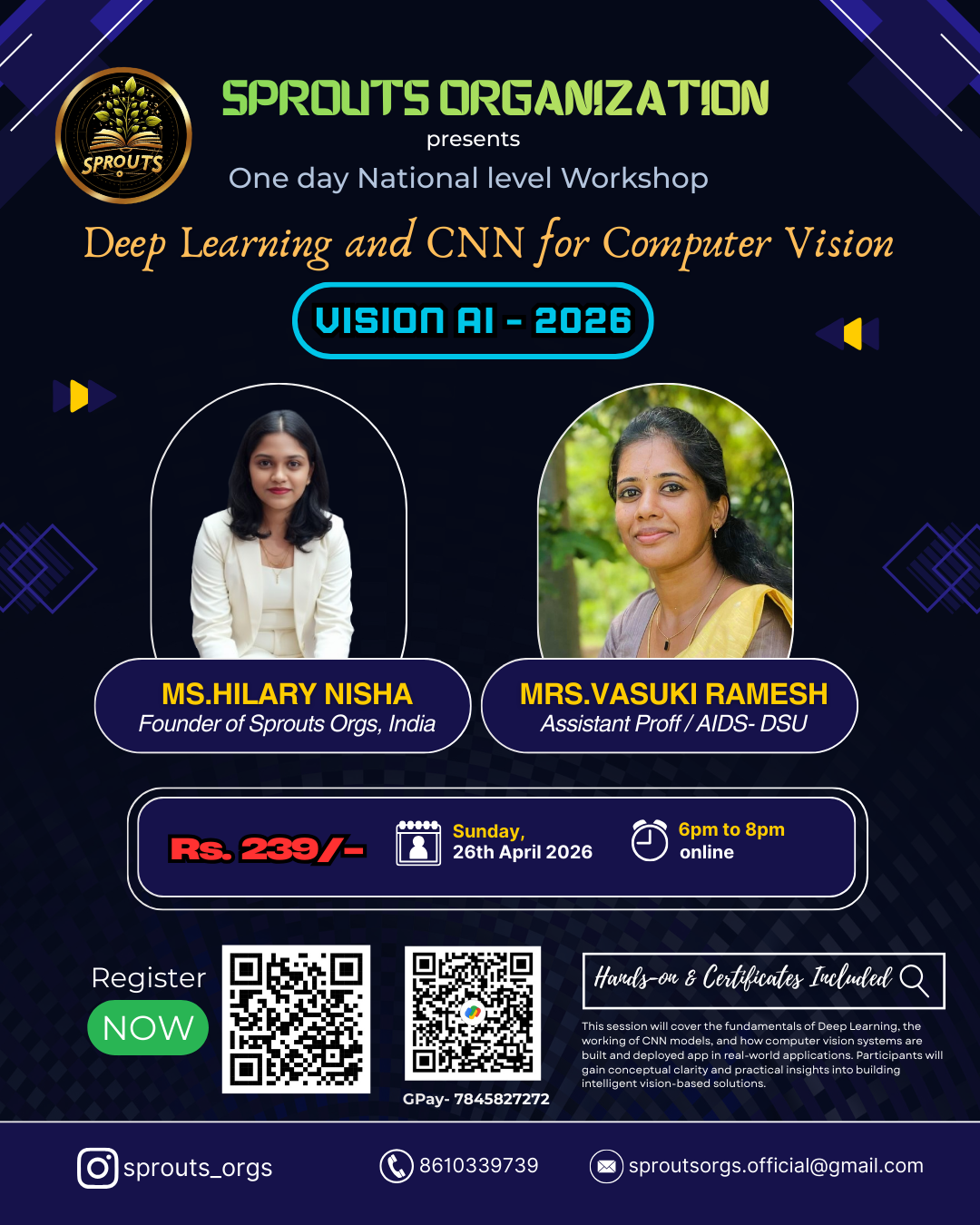 One day National level Workshop on Deep Learning and CNN for Computer Vision - Vision AI 2026 Workshop Poster 